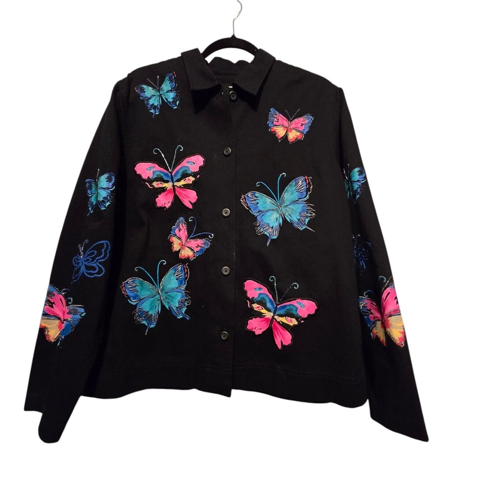 Vtg Easy Spirit Womens Butterfly Jacket XLG Embroidery Artsy Art-to-wear Boho‎